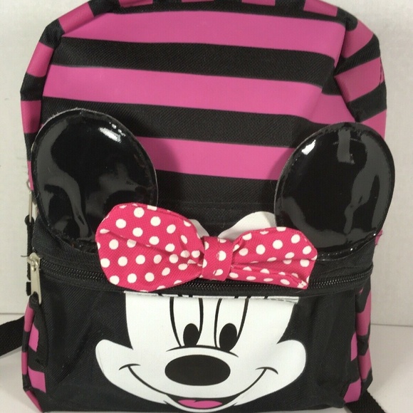 Disney Other - Disney Minnie Mouse Pink/Black Striped Backpack